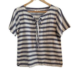 Madewell Striped Linen Lace Up Short Sleeve Top size XS